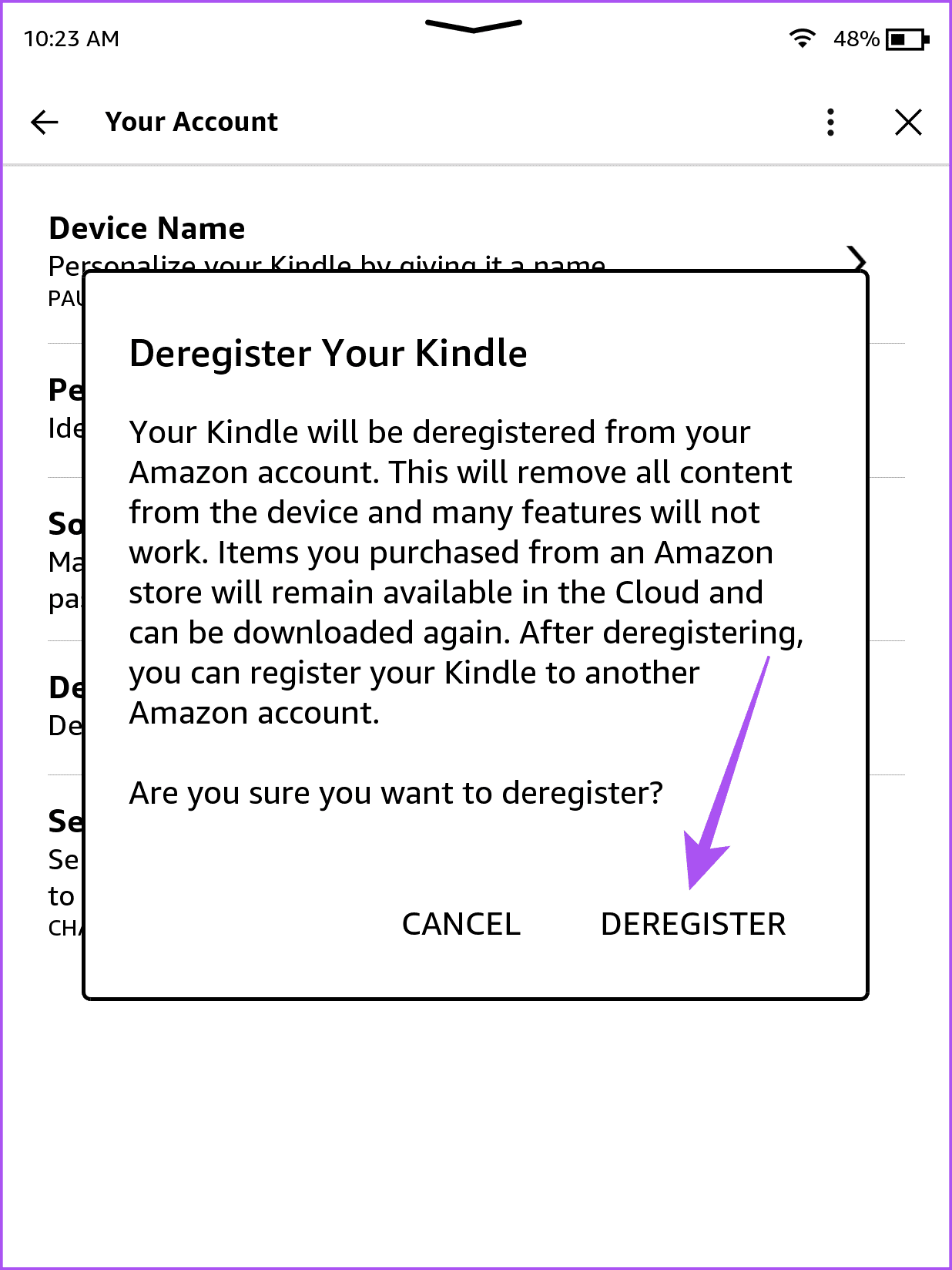 deregister your kindle from amazon account