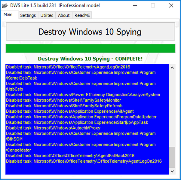 Destroy Windows 10 Spying Result