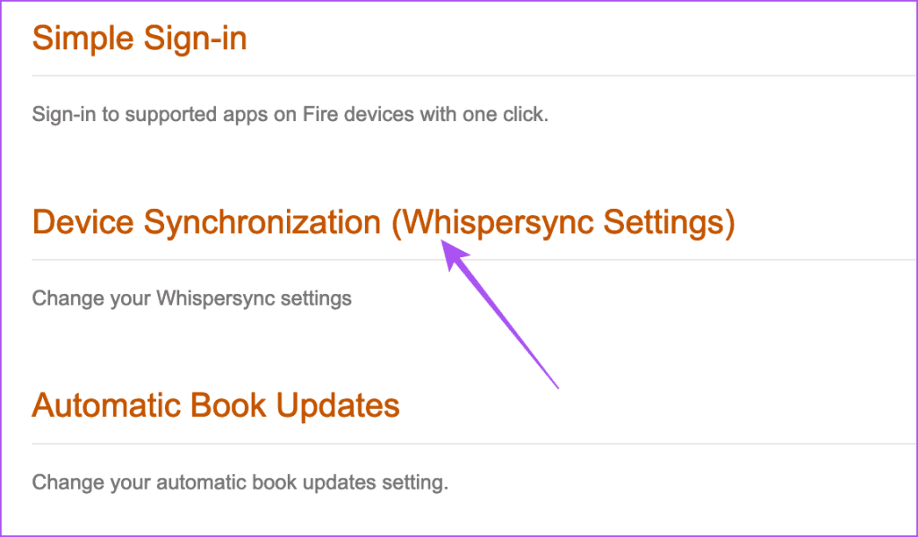 device synchronization whispersync settings amazon account