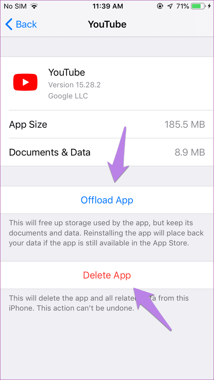 Difference between offload and delete app 2