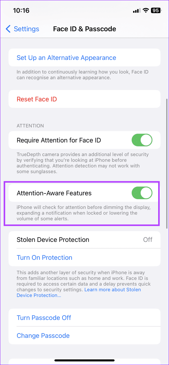 disable attention aware features