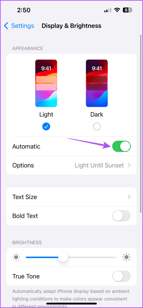 disable automatic dark mode iphone