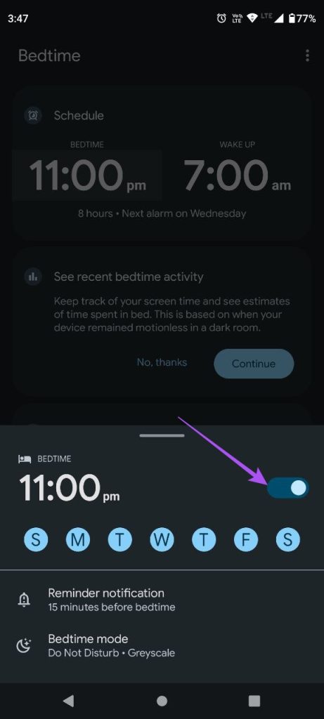 disable bedtime clock app android