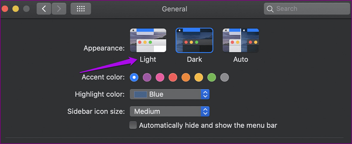 Disable Dark Mode Devices Mac System Preferences General Appearance Light