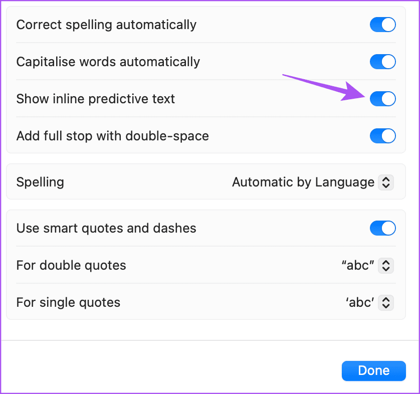 disable inline predictive text on Mac