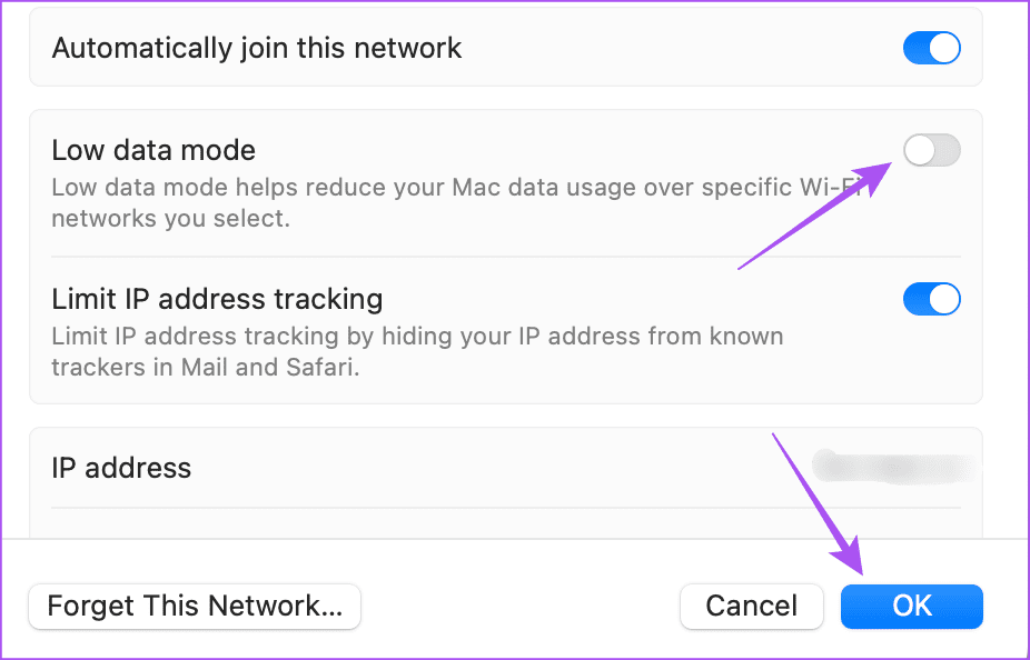 disable low data mode on mac