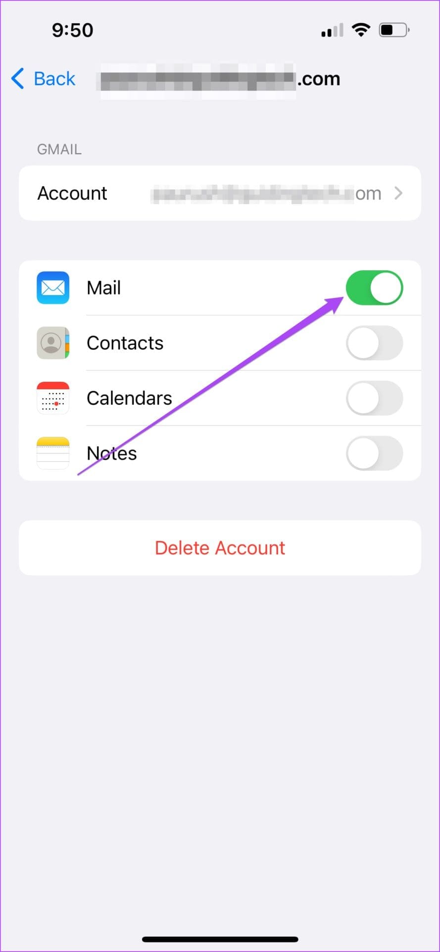 disable email for Mail app iPhone