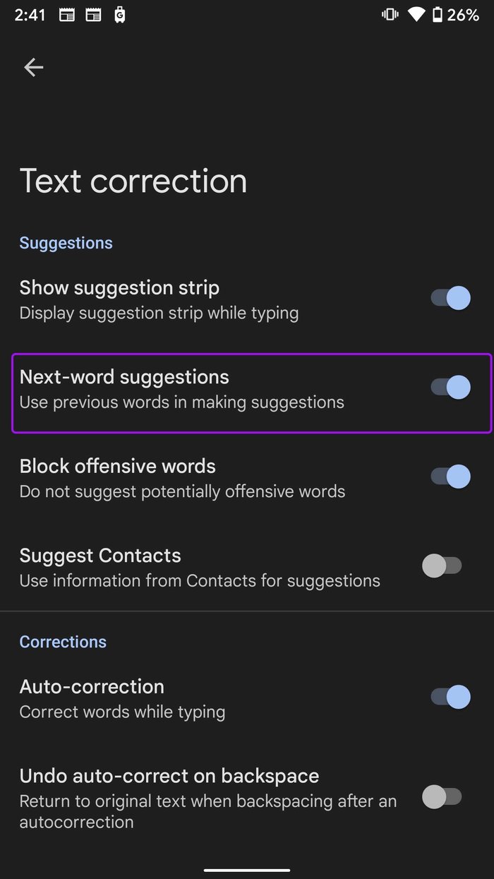 Disable next word suggestion Fix typing lag on android keyboard