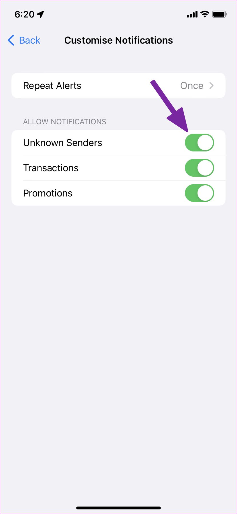 Disable messages from unknown senders