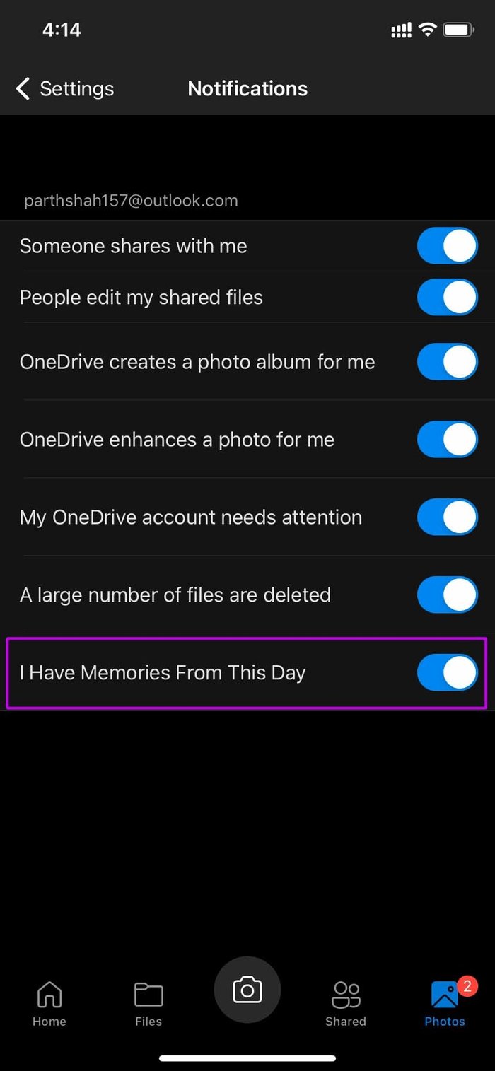 Disable onedrive memories in i Phone