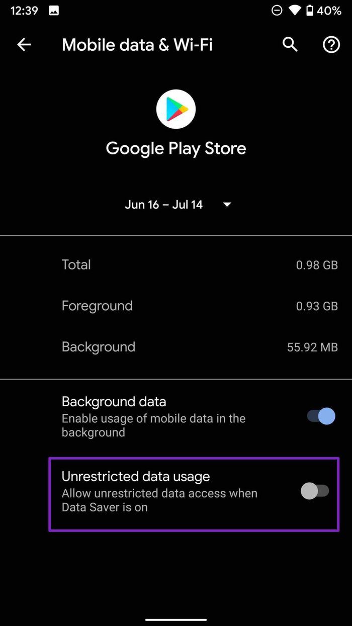 Disable unrestricted data usage