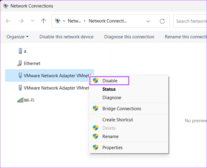 disable virtual network adapter