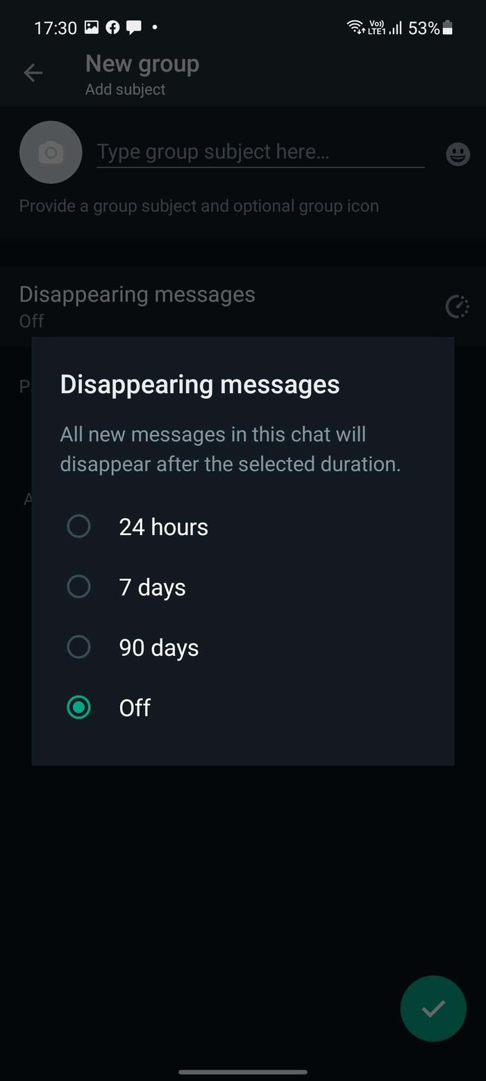 Disappearing messages for new groups