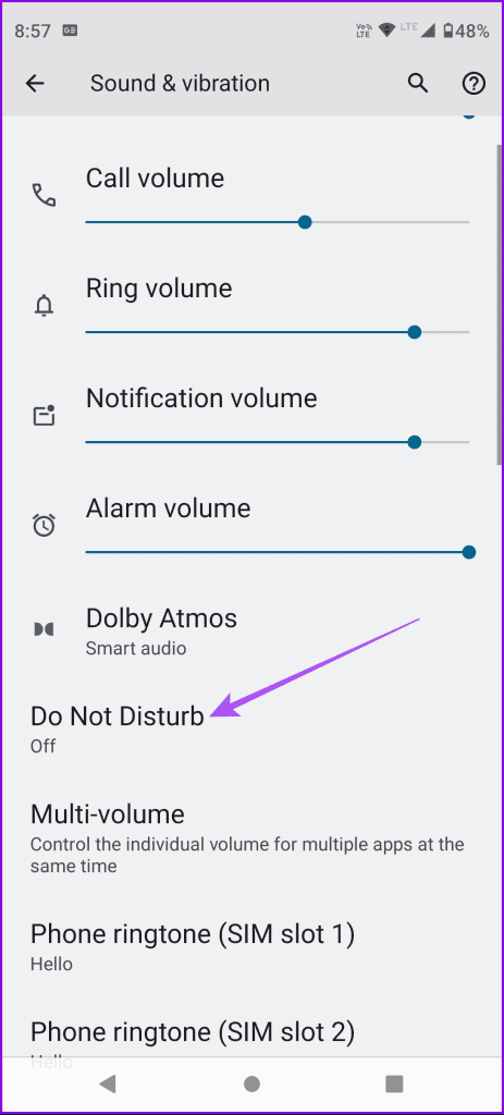 do not disturb sound and vibration settings android