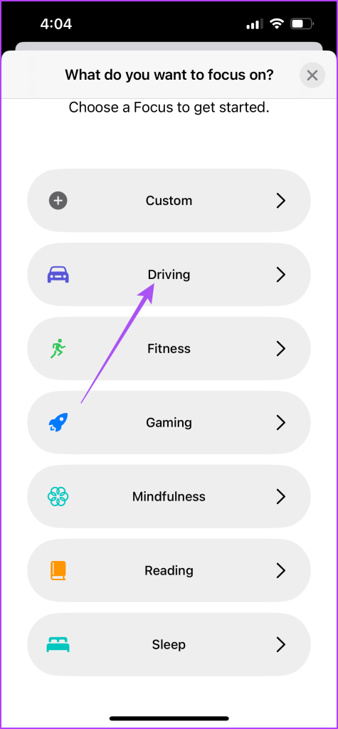 driving focus profile settings iphone
