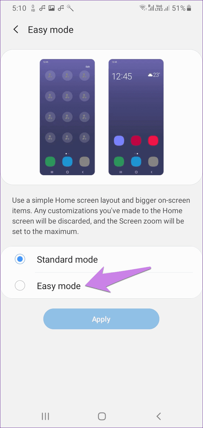 Easy Mode Samsung 10