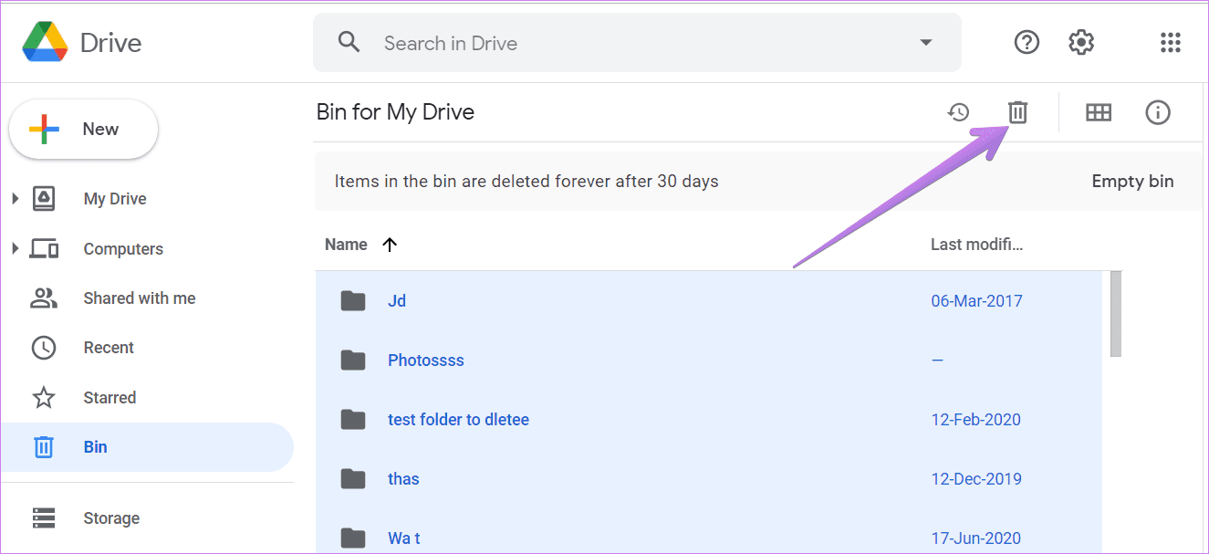 Empty google drive trash 5