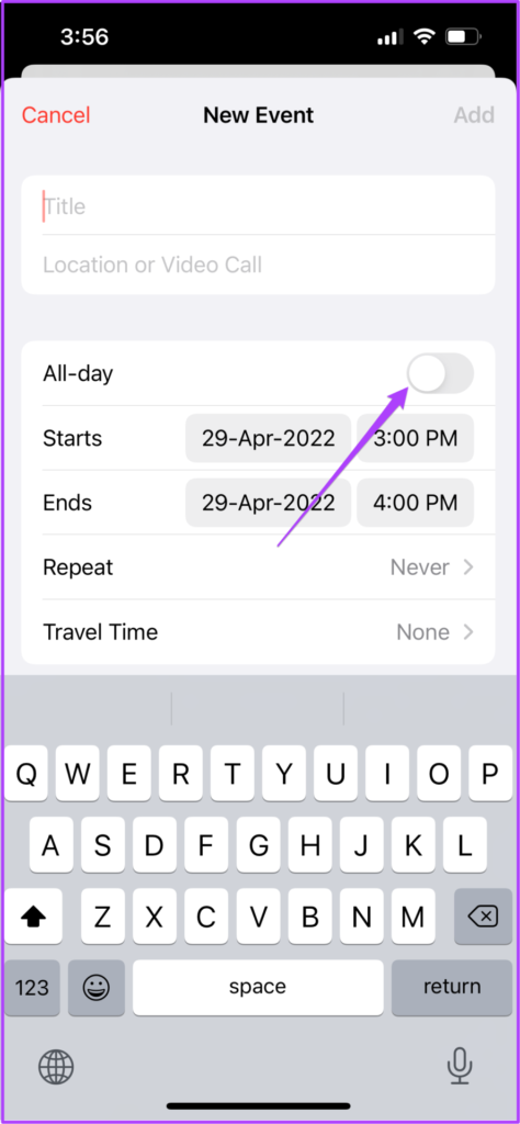 Toggle on enable all day