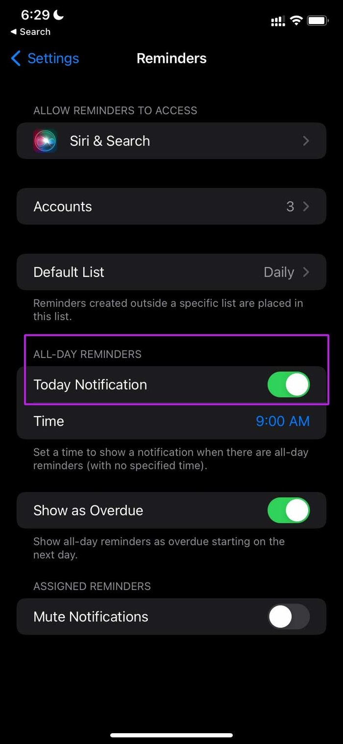 Enable all day reminders