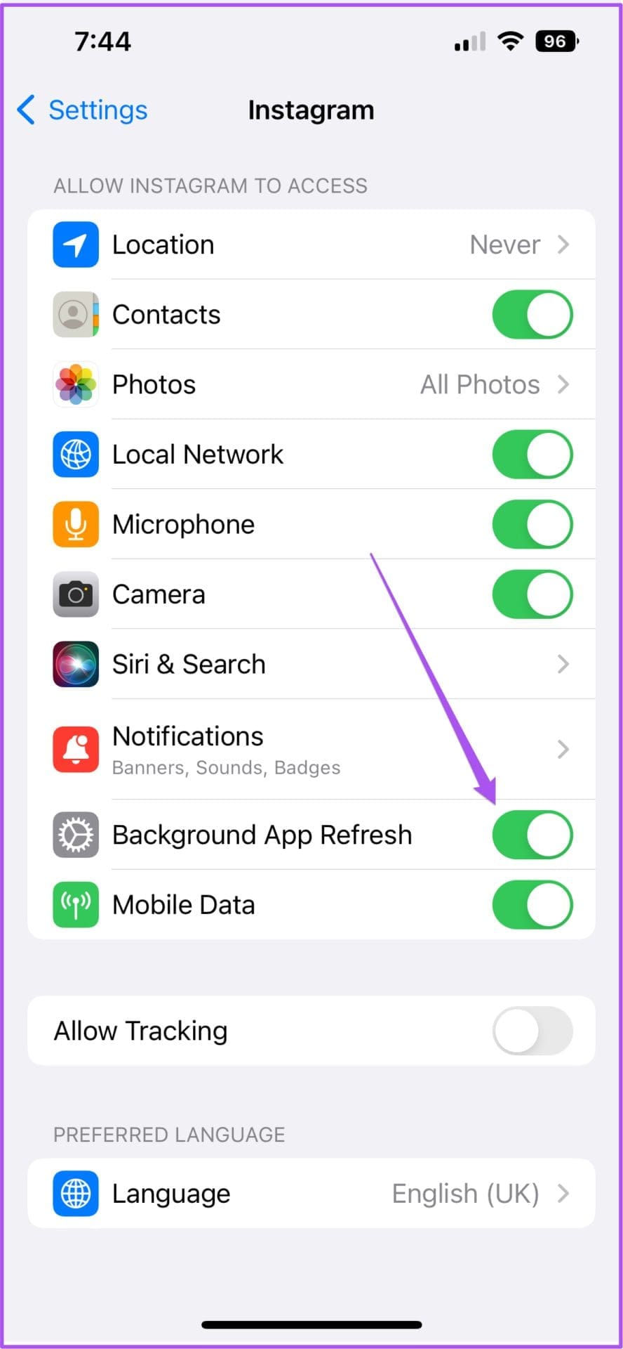 background app refresh Instagram iPhone