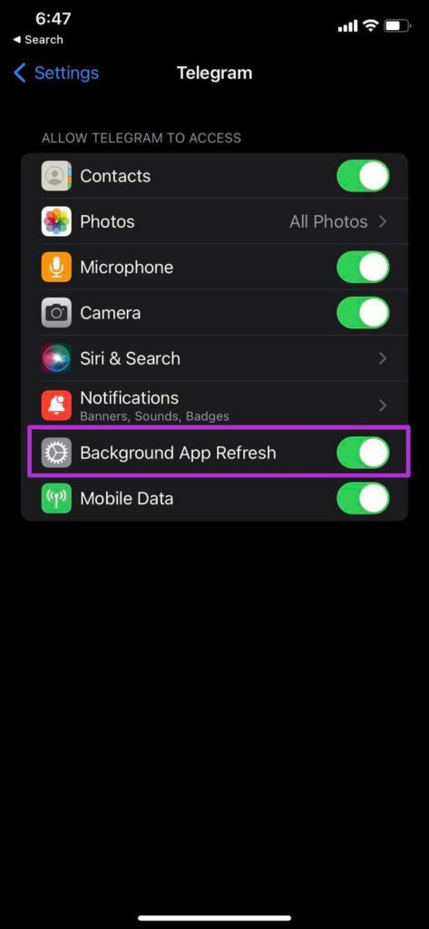 Select Background App Refresh