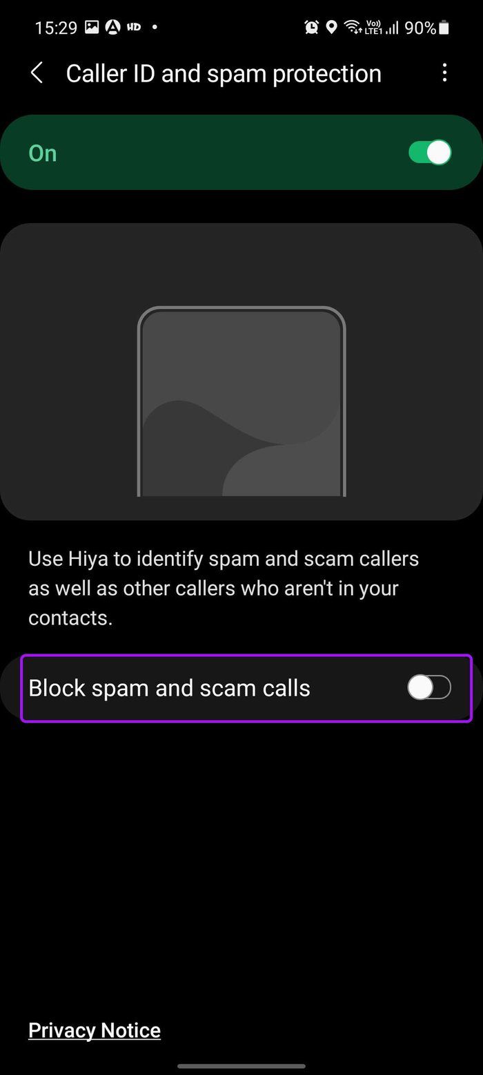 Enable block spam calls block contacts on Android