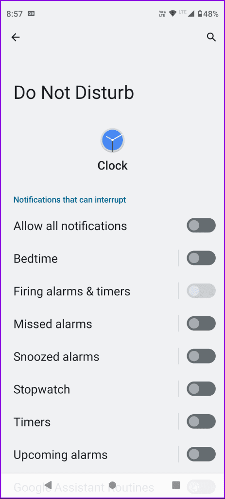 enable clock notifications do not disturb android