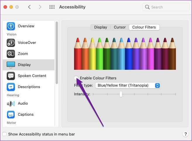 Enable color filters on mac