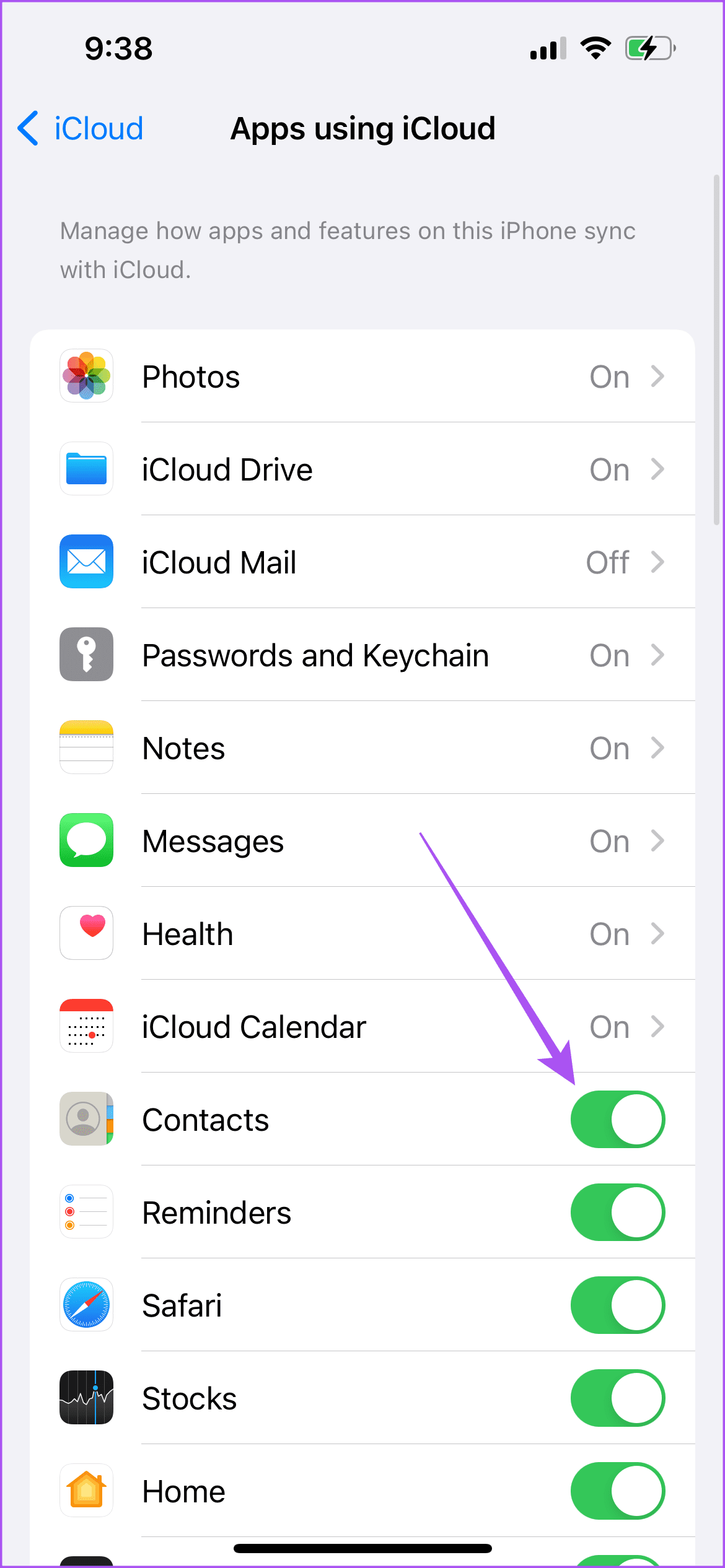 enable contact sync for icloud iphone