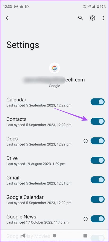 enable contact sync google account settings android
