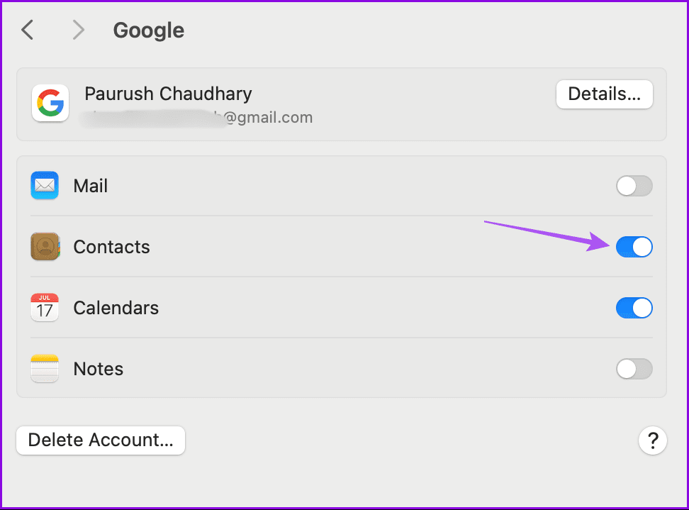 enable contacts google account mac
