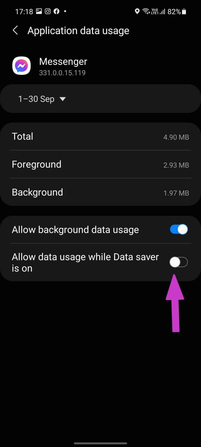 Enable data usage while data saver is on