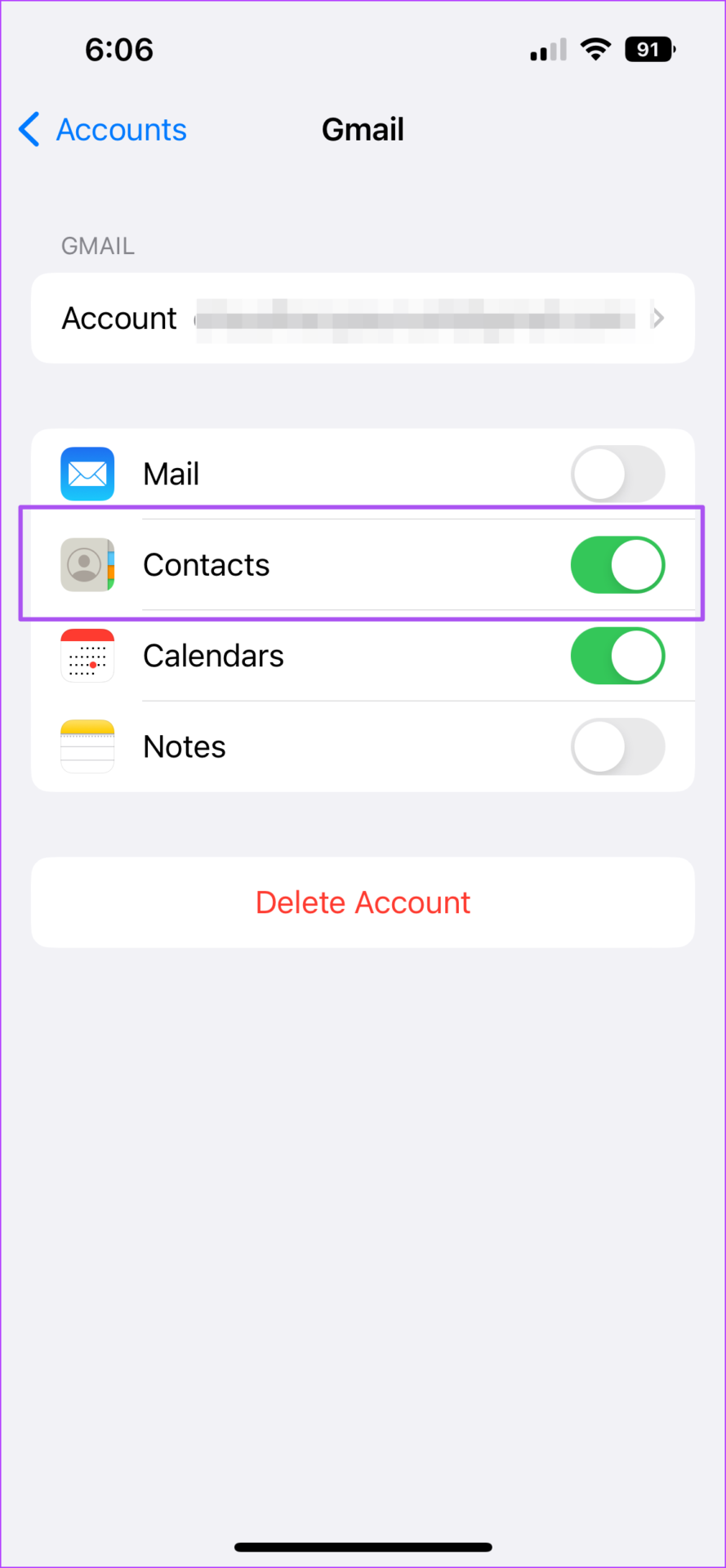 enable contacts syncing google account iphone