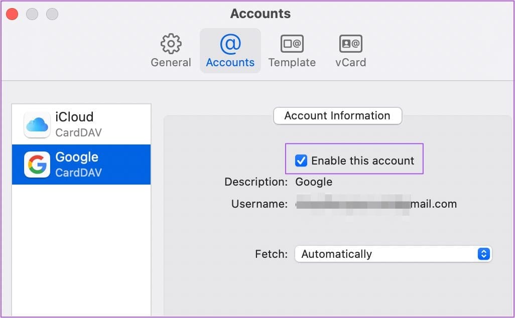 enable google contacts mac