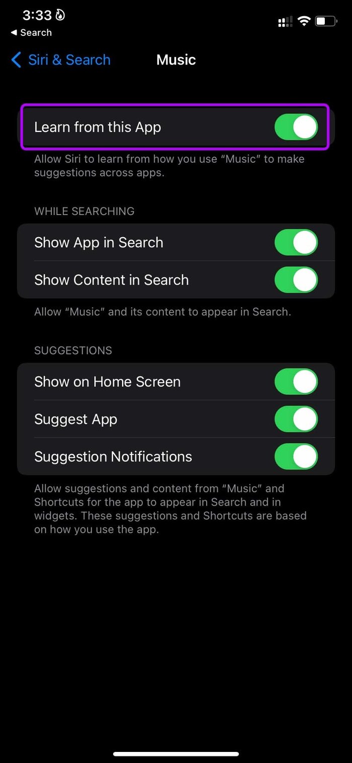 Enable learn from this app fix siri not playing songs from Apple Music