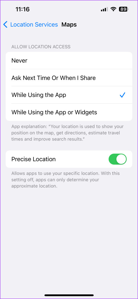 enable location access for Apple Maps on iPhone