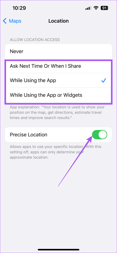 enable location access for Maps on iPhone