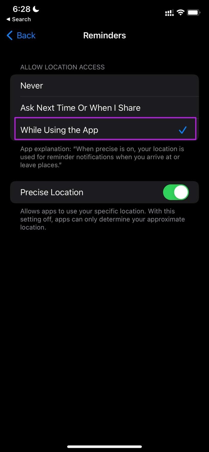 Enable location for reminders