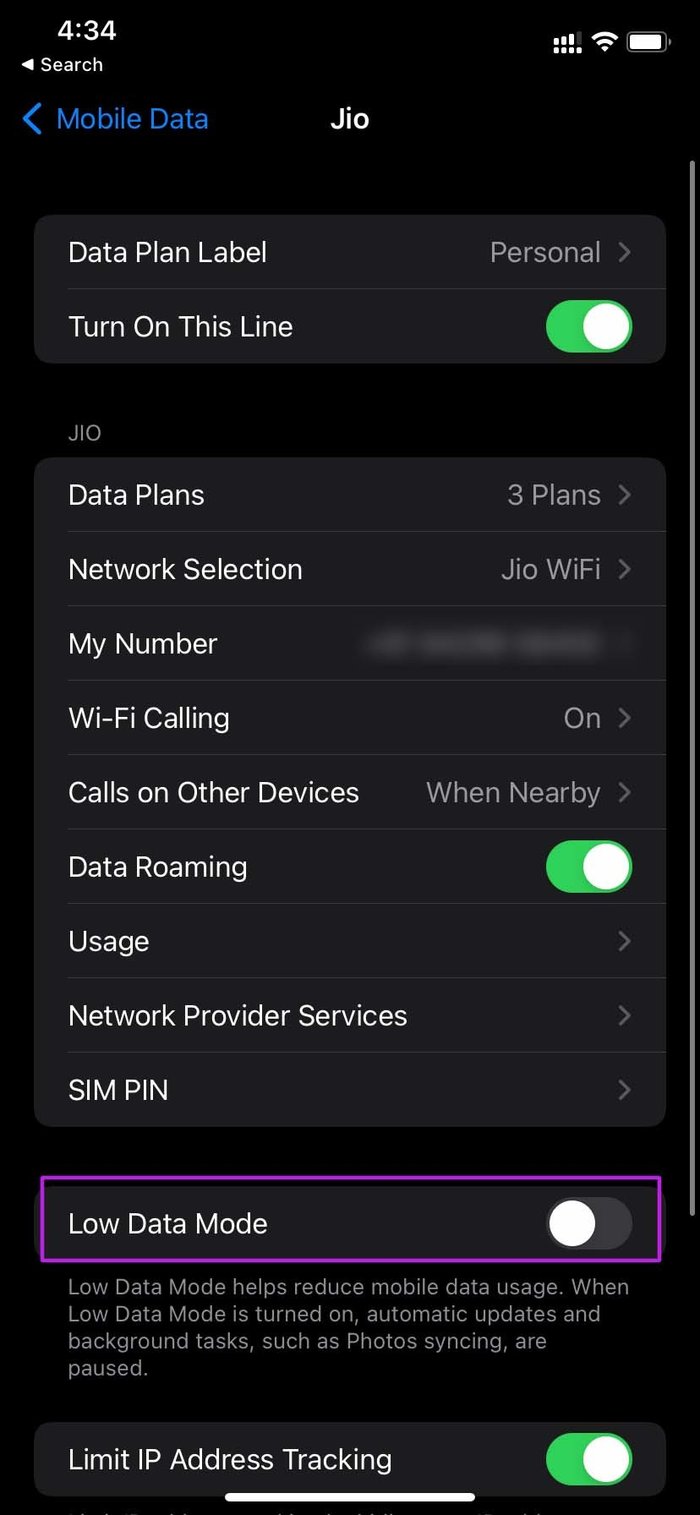Enable low data mode on i Phone