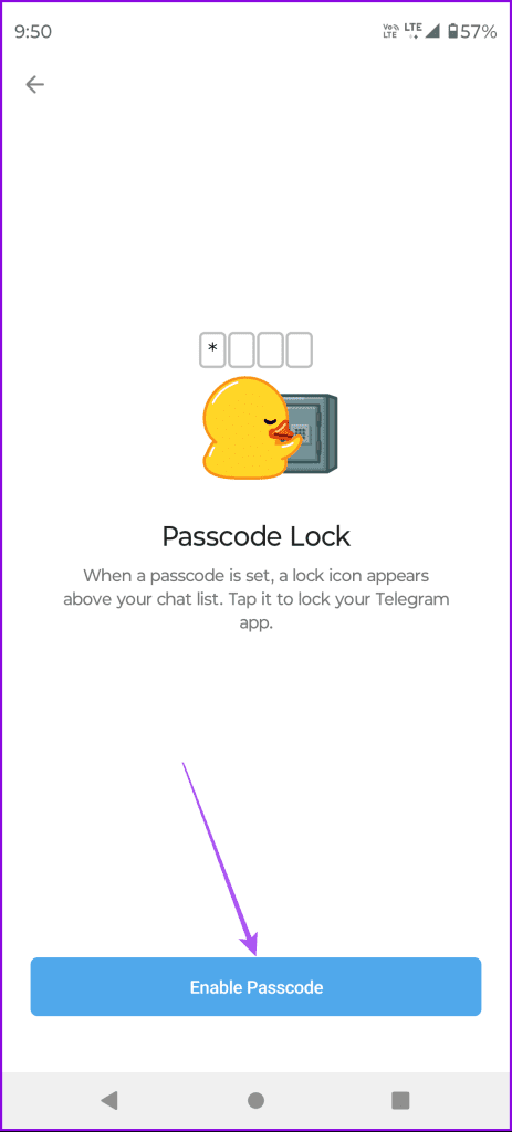enable passcode telegram android