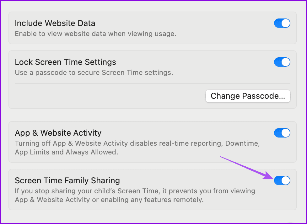 enable screen time family sharing mac