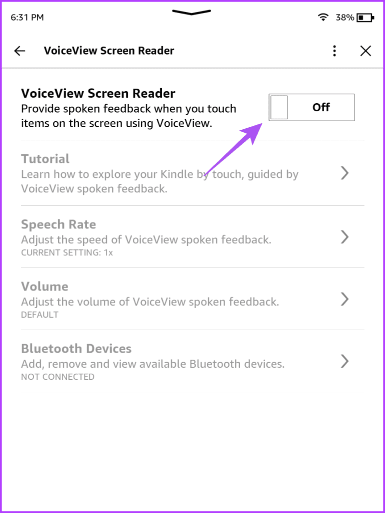 enable voiceview screen reader kindle
