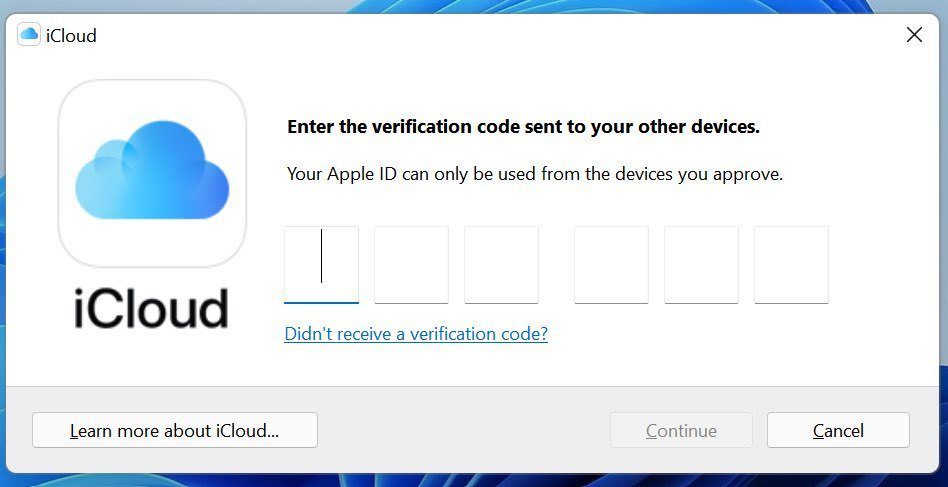 Enter verification code for icloud
