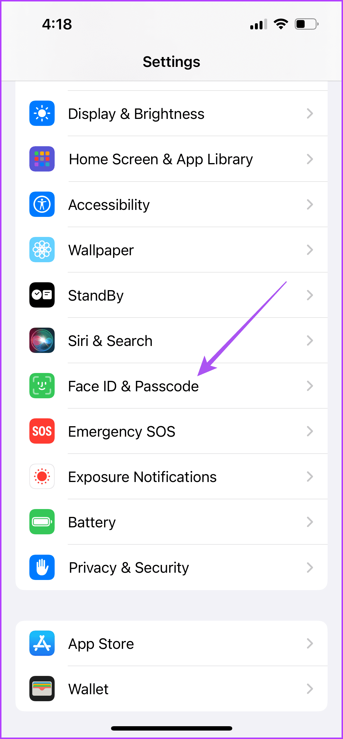face id and passcode settings iphone