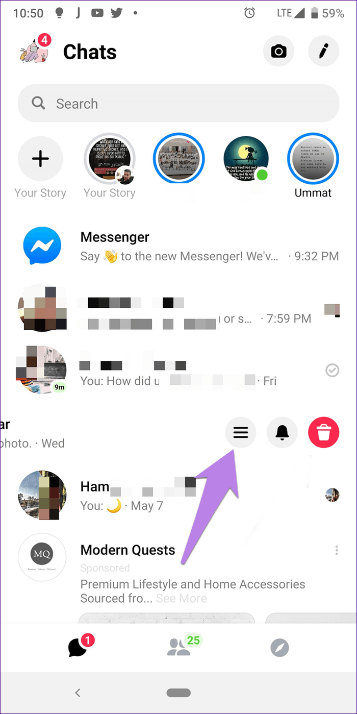 Difference facebook messenger messages vs chat