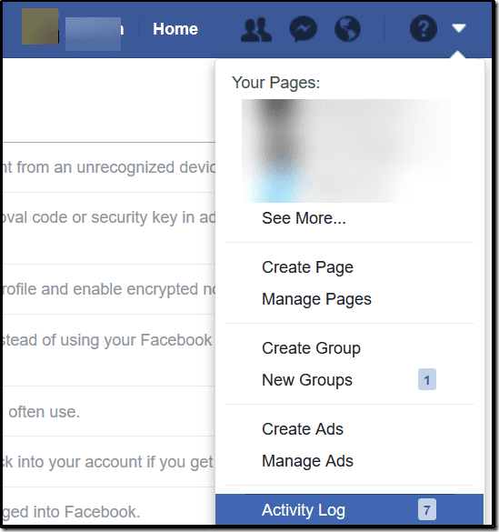Facebook Features Activity Log