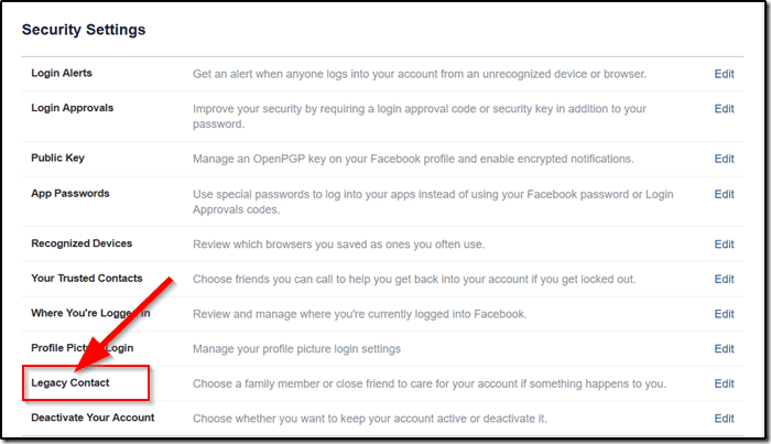 Facebook Features Legacy Contact