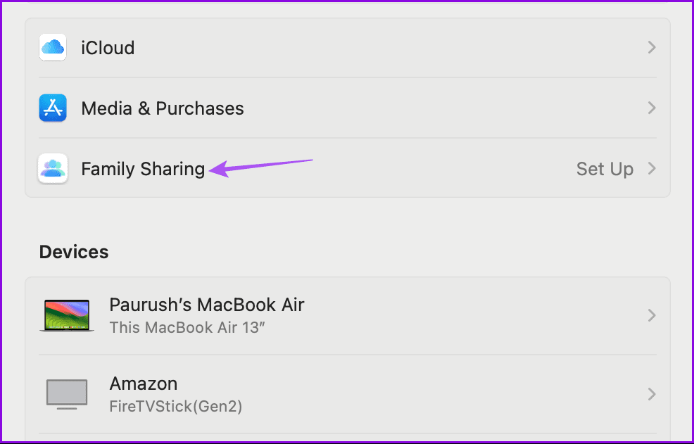family sharing profile settings mac