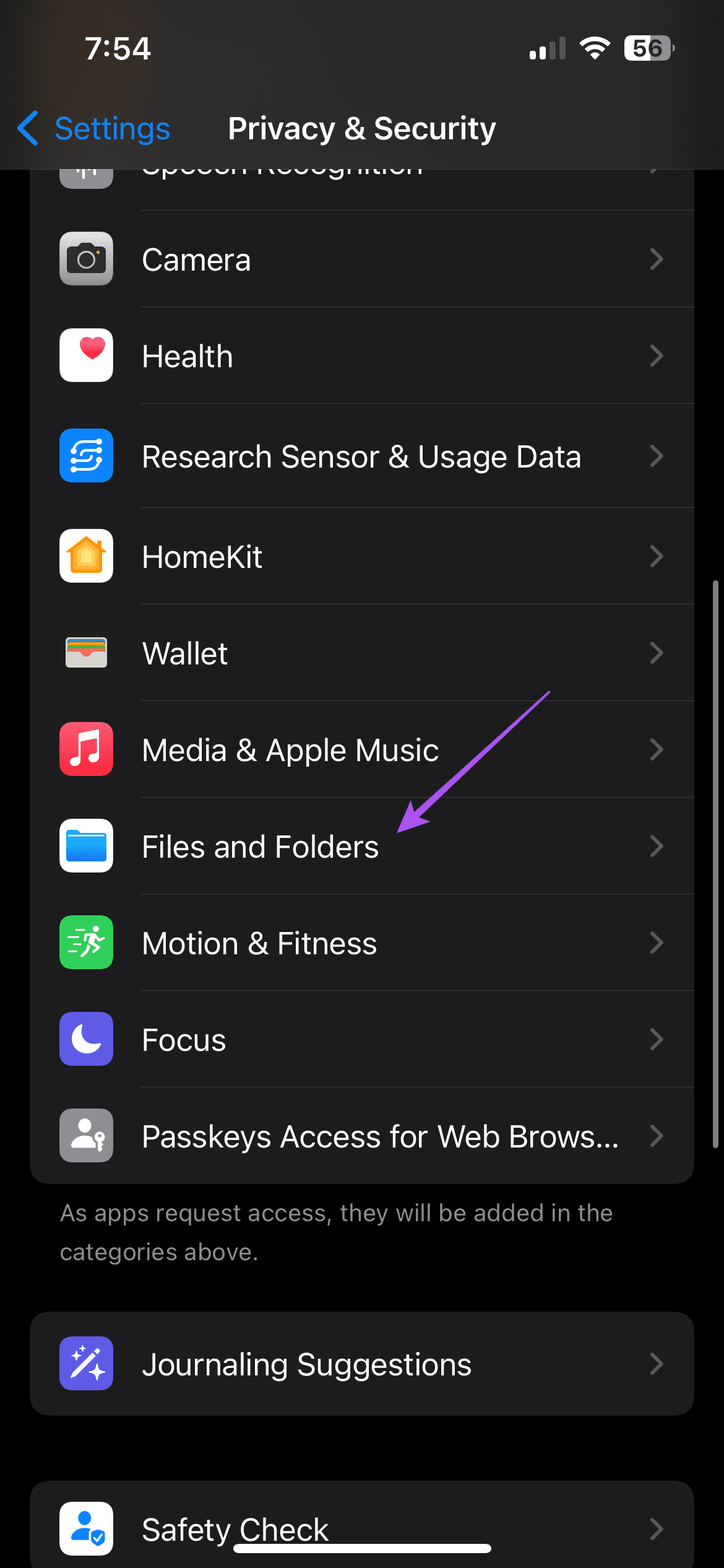 files and folders privacy settings iphone