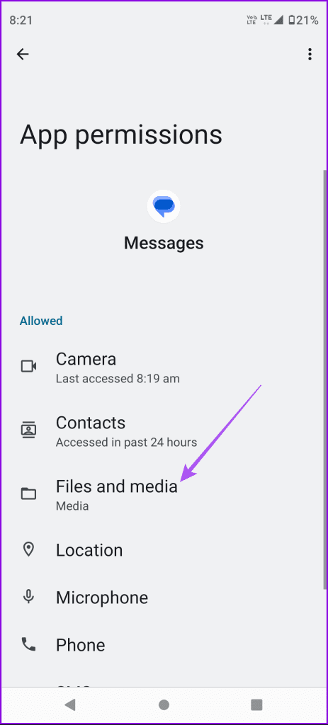files and media app info messages app